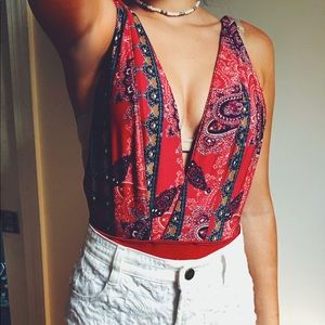 Urban Outfitters Plunging Bodysuit / RED
